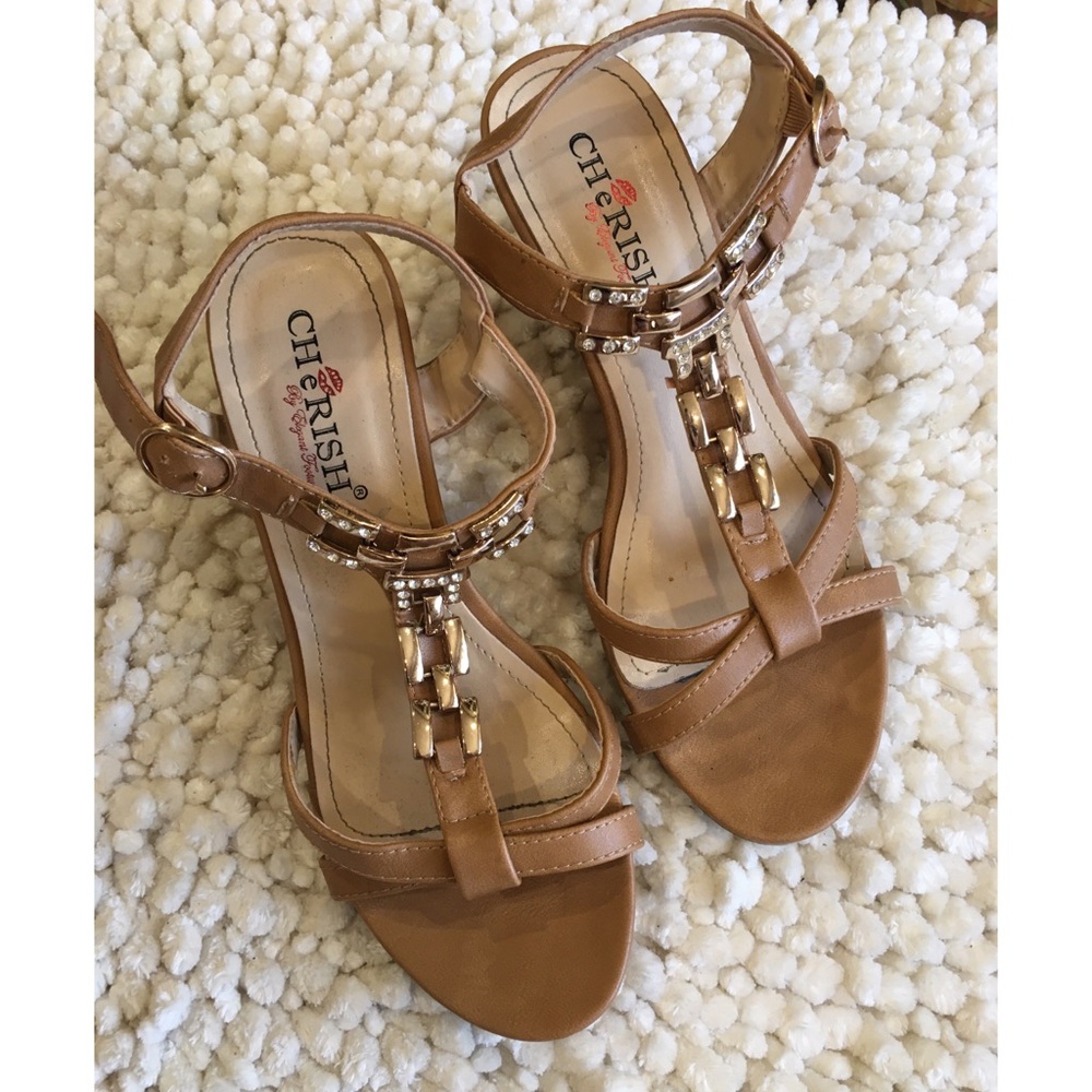 ✨Cherish - Tan Wedges with Rhinestones✨